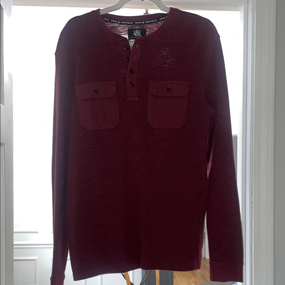 Men's Burgundy Rock & Republic Henley Shirt